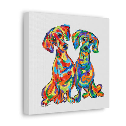 Double Doxie Love - Dachshund Dog Painting by Debby Carman