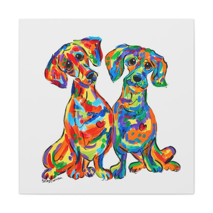 Double Doxie Love - Dachshund Dog Painting by Debby Carman