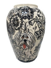 Black and White flowers with dogs