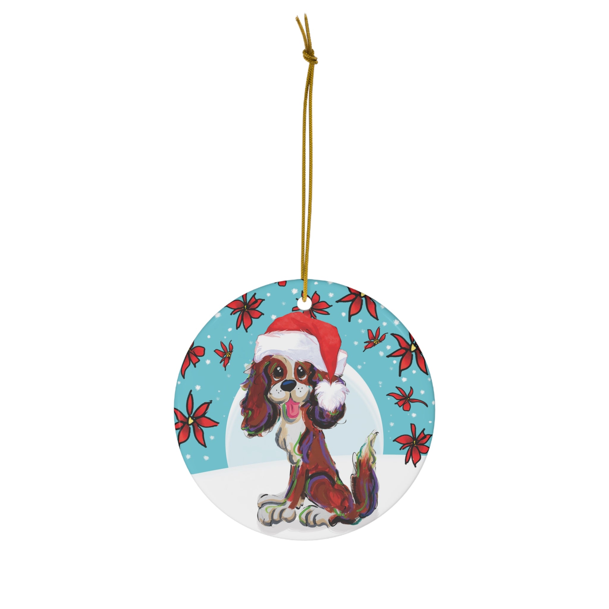 Santa Paws Cavalier Ceramic Ornament