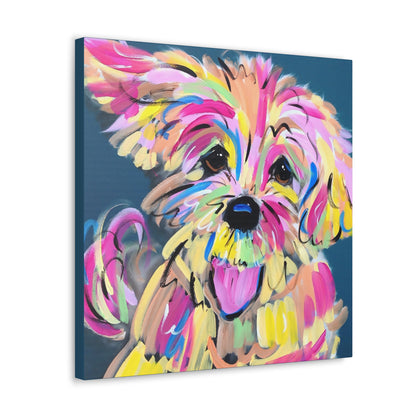 Colorful Happy Dog Face Painting by Pet Artist Debby Carman - Premium Canvas Artwork for Pet Lovers