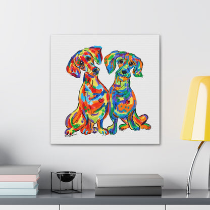 Double Doxie Love - Dachshund Dog Painting by Debby Carman