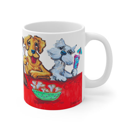 Yappy Hour Pooch Party 11 oz Ceramic Mug by Debby Carman