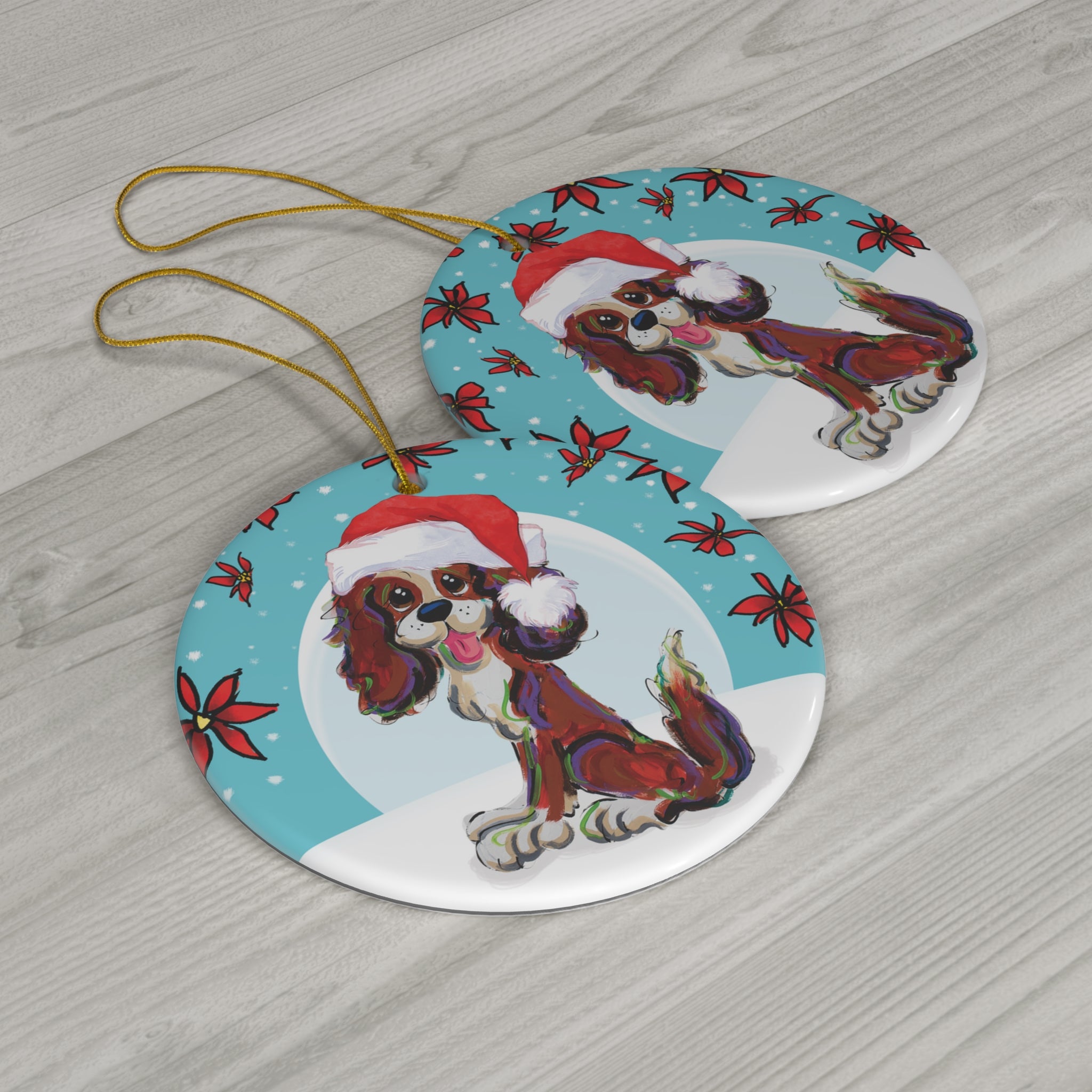 Santa Paws Cavalier Ceramic Ornament