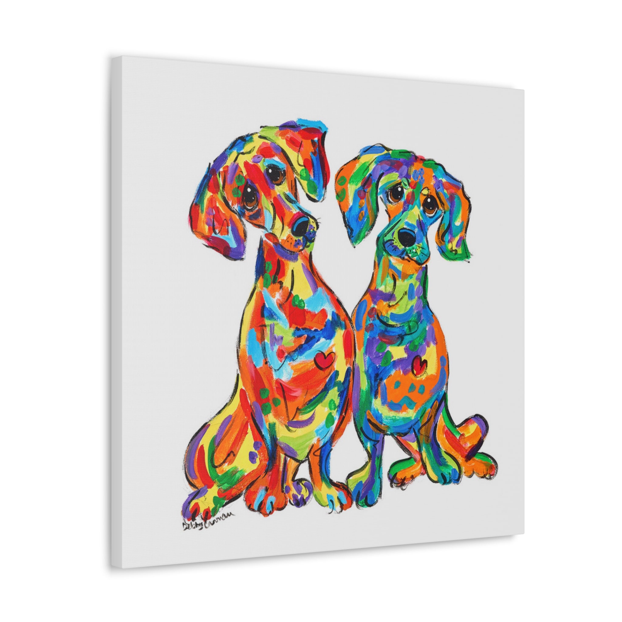 Double Doxie Love - Dachshund Dog Painting by Debby Carman