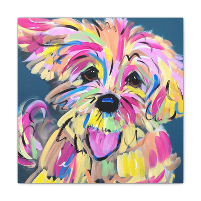 Colorful Happy Dog Face Painting by Pet Artist Debby Carman - Premium Canvas Artwork for Pet Lovers