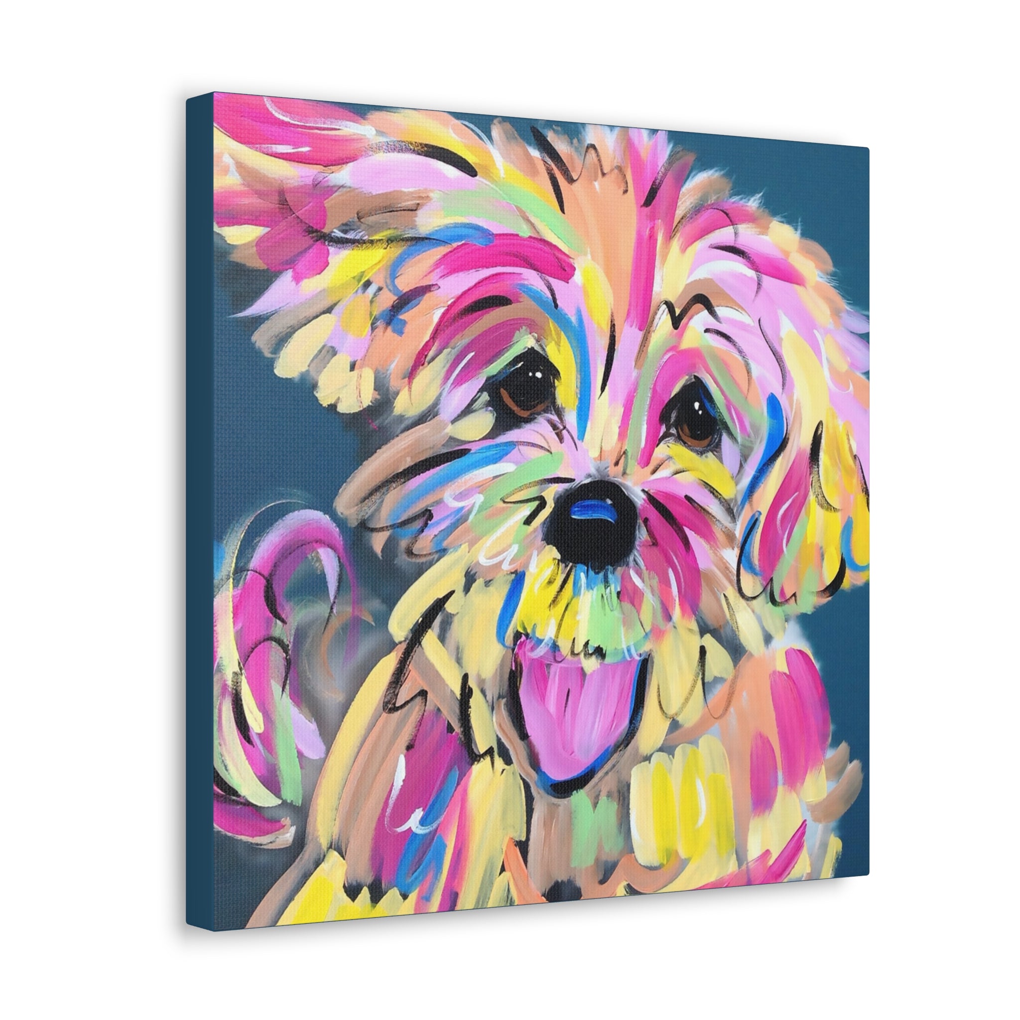 Colorful Happy Dog Face Painting by Pet Artist Debby Carman - Premium Canvas Artwork for Pet Lovers