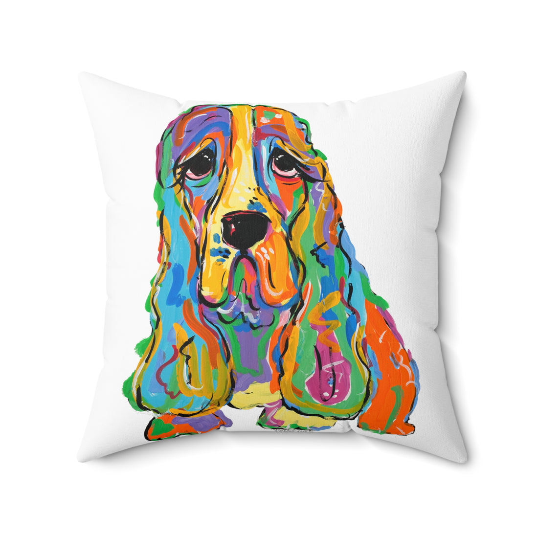 Rainbow Basset Hound 20x20 Decorative Pillow