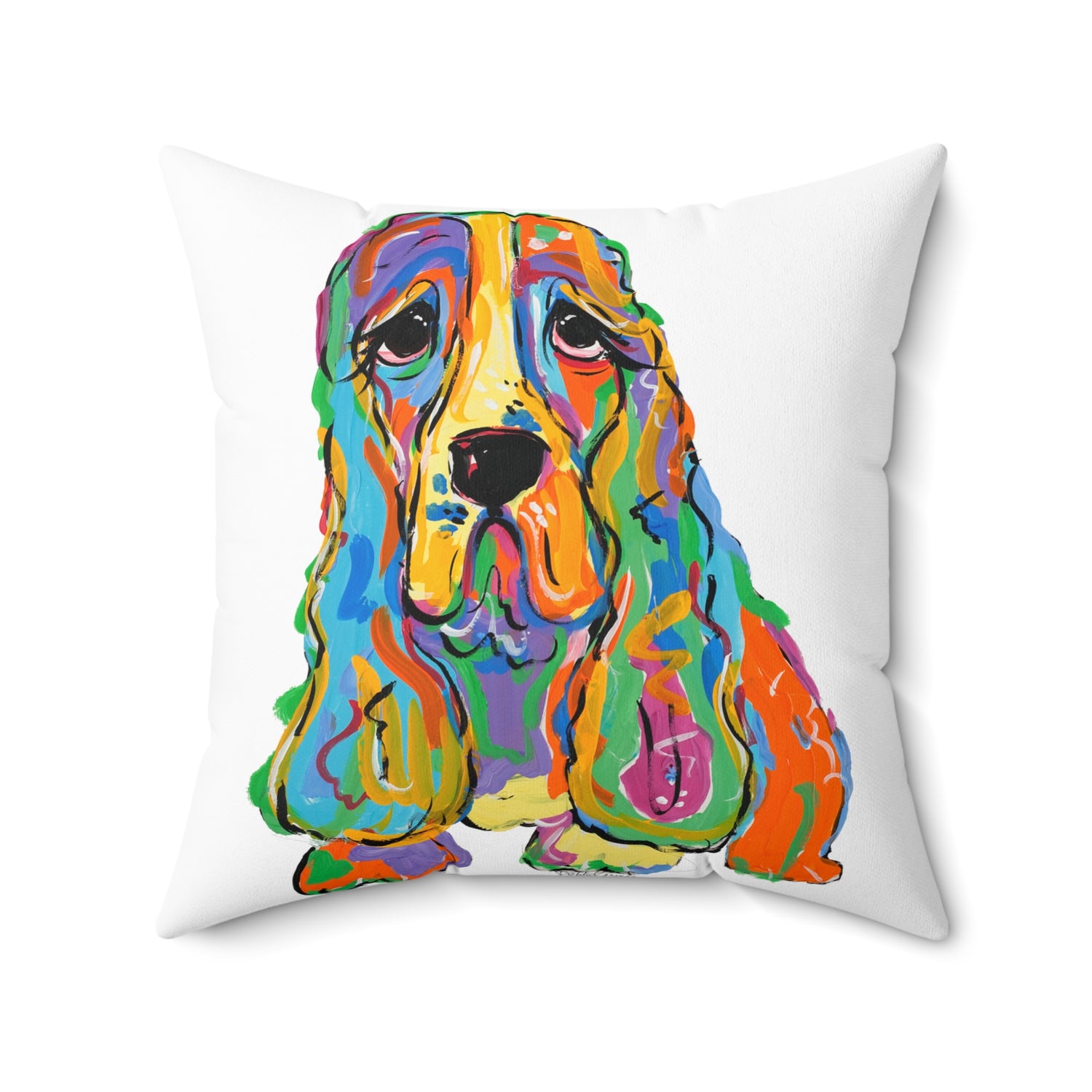 Rainbow Basset Hound 20x20 Decorative Pillow