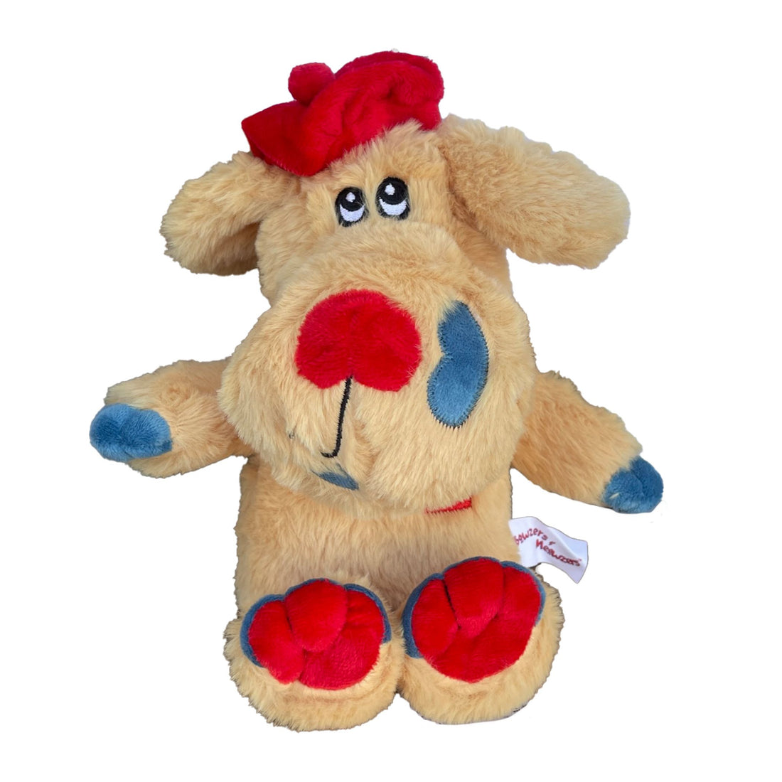 Cookie Beaucoup plush pet toy front view with red hat and blue paws from Bowzers and Meowzers Collection™