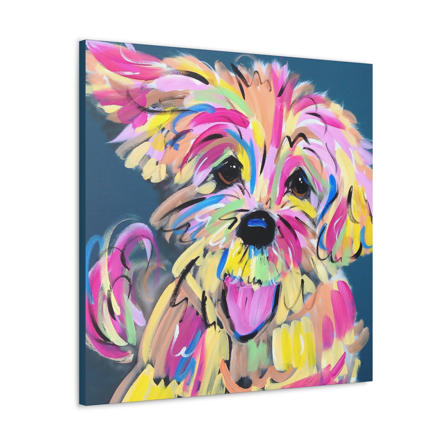 Colorful Happy Dog Face Painting by Pet Artist Debby Carman - Premium Canvas Artwork for Pet Lovers