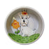 Hand-painted ceramic bowl featuring a crowned Sealyham Terrier and a yellow flower by Debby Carman, food safe, microwave and dishwasher safe, a royal pet dining accessory, available at FauxPaw.com.