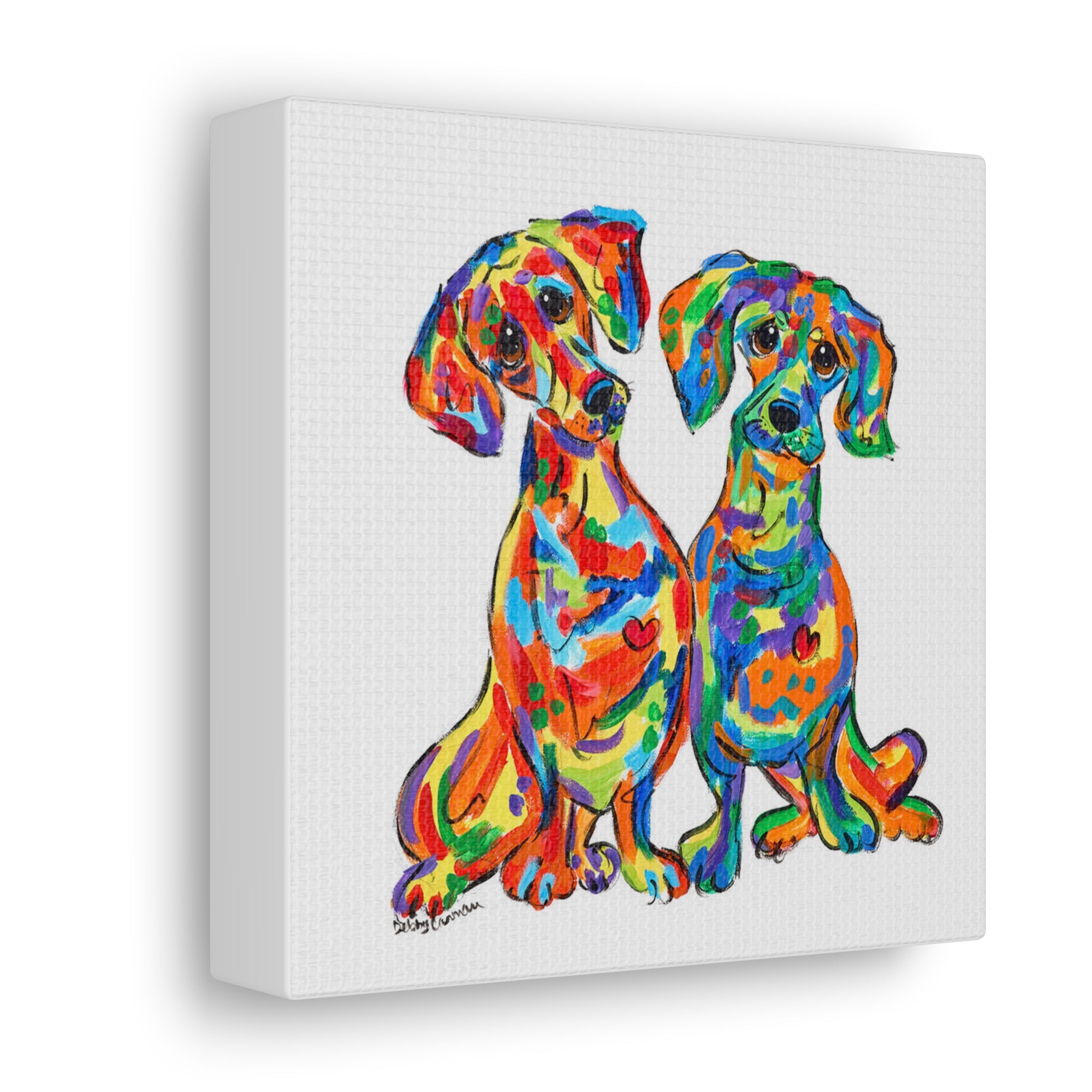 Double Doxie Love – デビー・カーマンによるダックスフント犬の絵