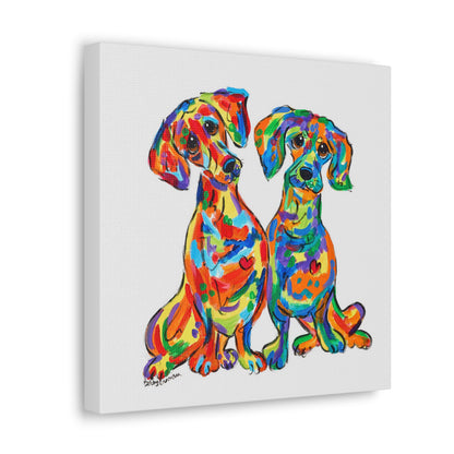 Double Doxie Love - Dachshund Dog Painting by Debby Carman