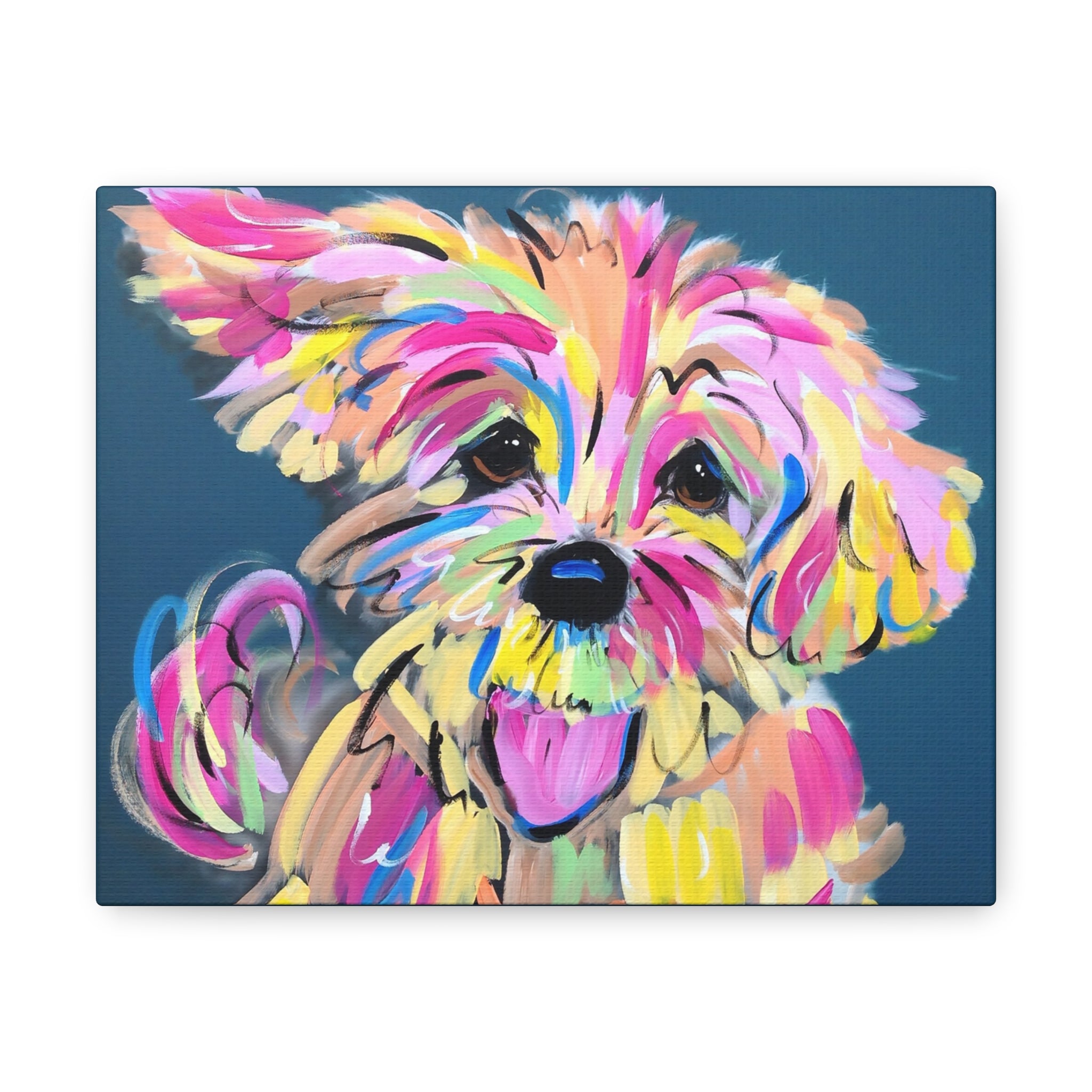 Colorful Happy Dog Face Painting by Pet Artist Debby Carman - Premium Canvas Artwork for Pet Lovers