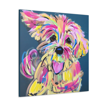 Colorful Happy Dog Face Painting by Pet Artist Debby Carman - Premium Canvas Artwork for Pet Lovers