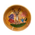 Hand-painted orange ceramic bowl featuring a Chihuahua, colorful flowers, and a blue bird, customizable for pets.