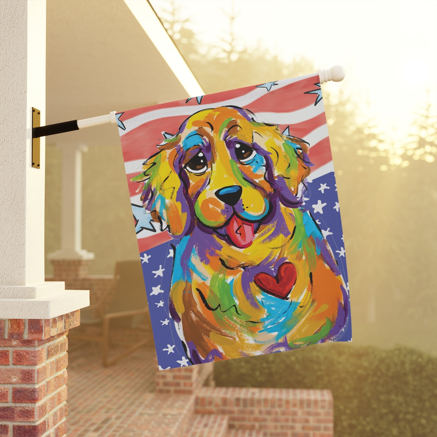 Patriotic Pup House and Garden Banner