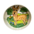 Hand-painted ceramic dog bowl featuring a joyful dog in a green meadow with blue flowers, part of the "Whiskers & Wilderness" Collection on FauxPaw.com, capturing the serene essence of nature for your pet&