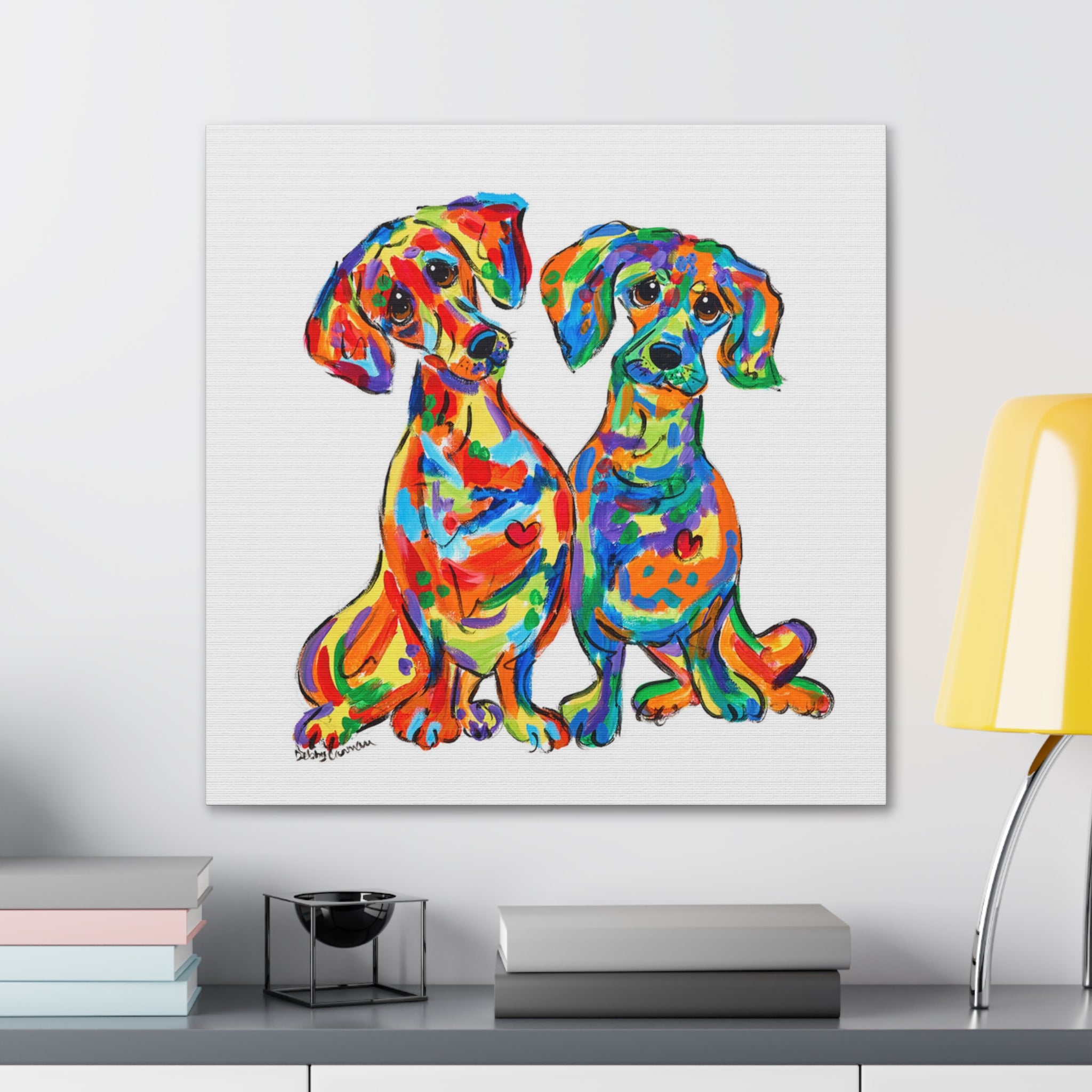 Double Doxie Love – デビー・カーマンによるダックスフント犬の絵