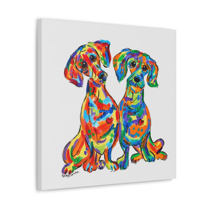 Double Doxie Love – デビー・カーマンによるダックスフント犬の絵