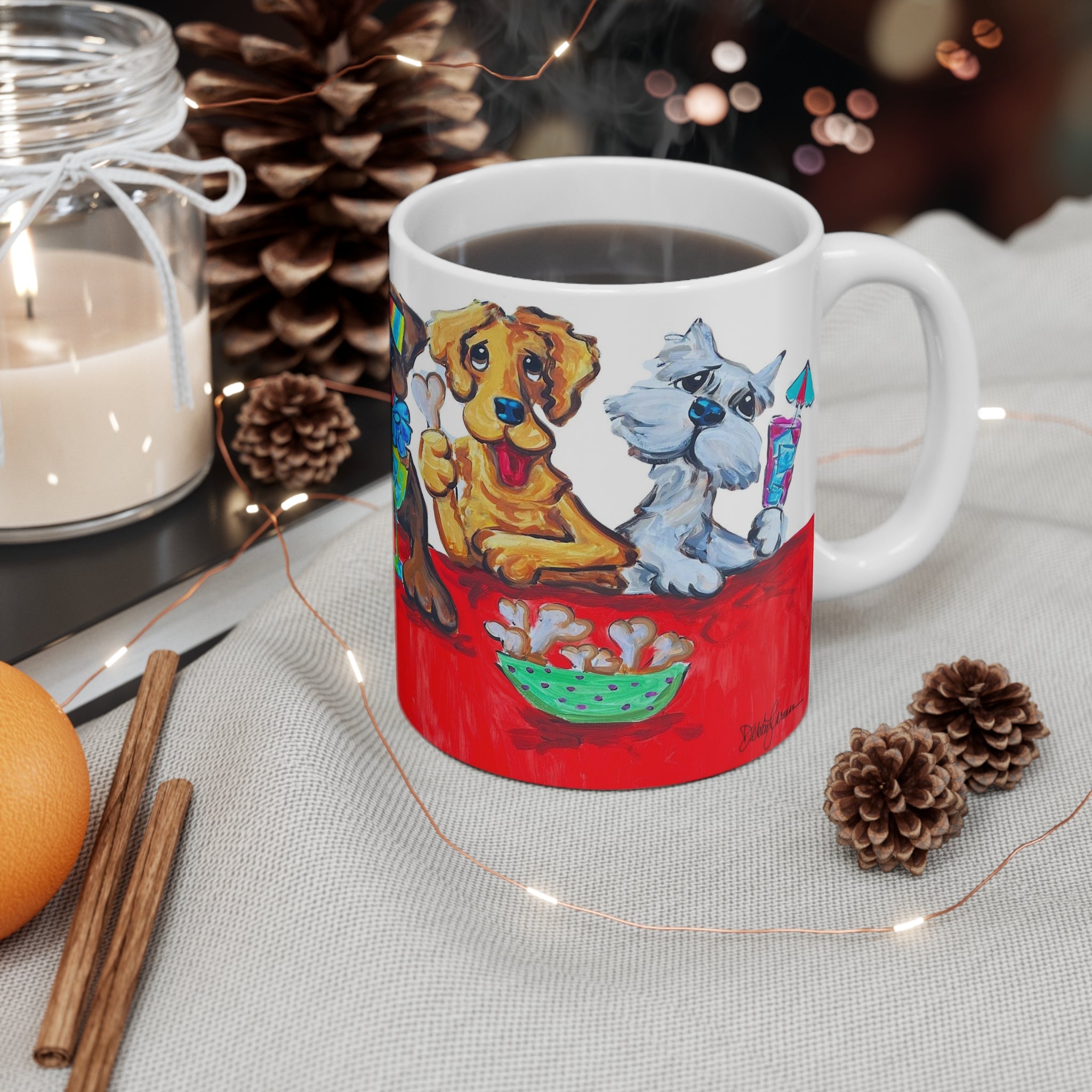 Yappy Hour Pooch Party 11 oz Ceramic Mug by Debby Carman