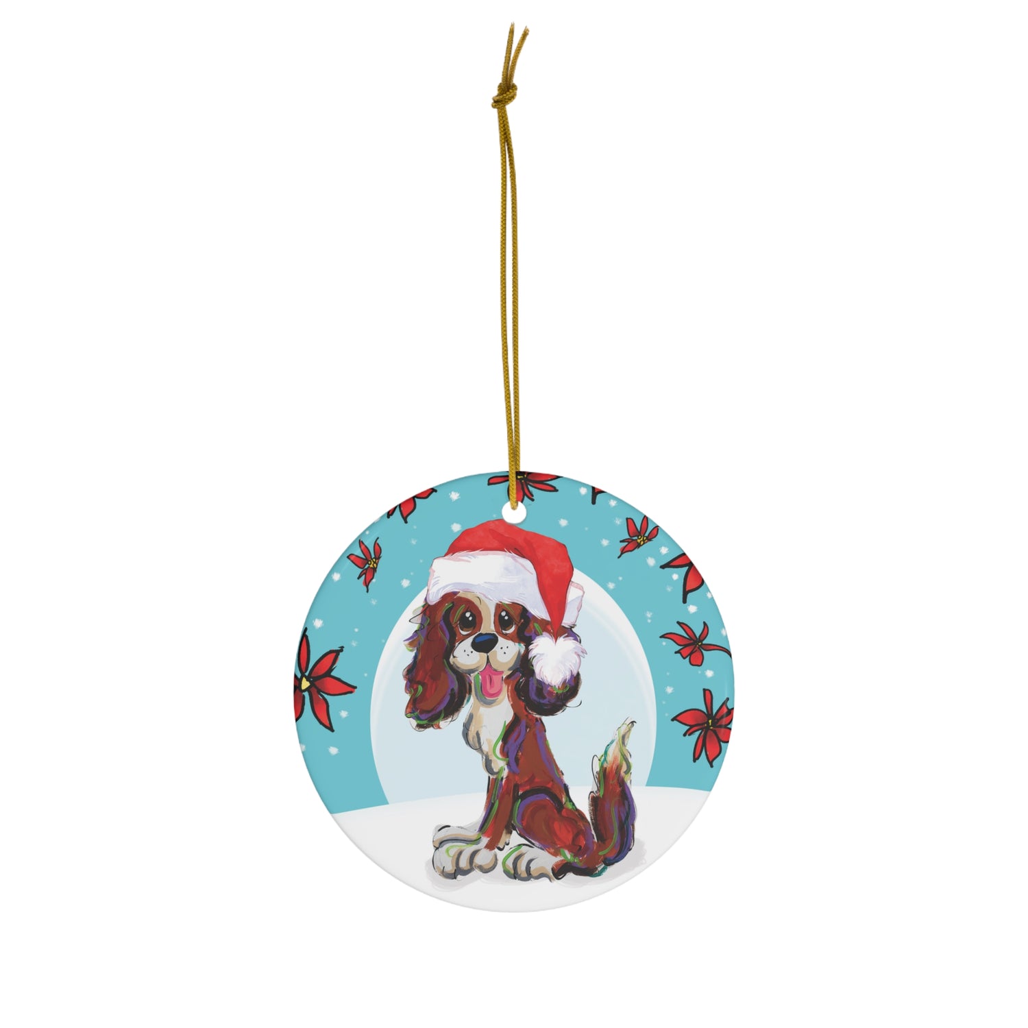 Santa Paws Cavalier Ceramic Ornament