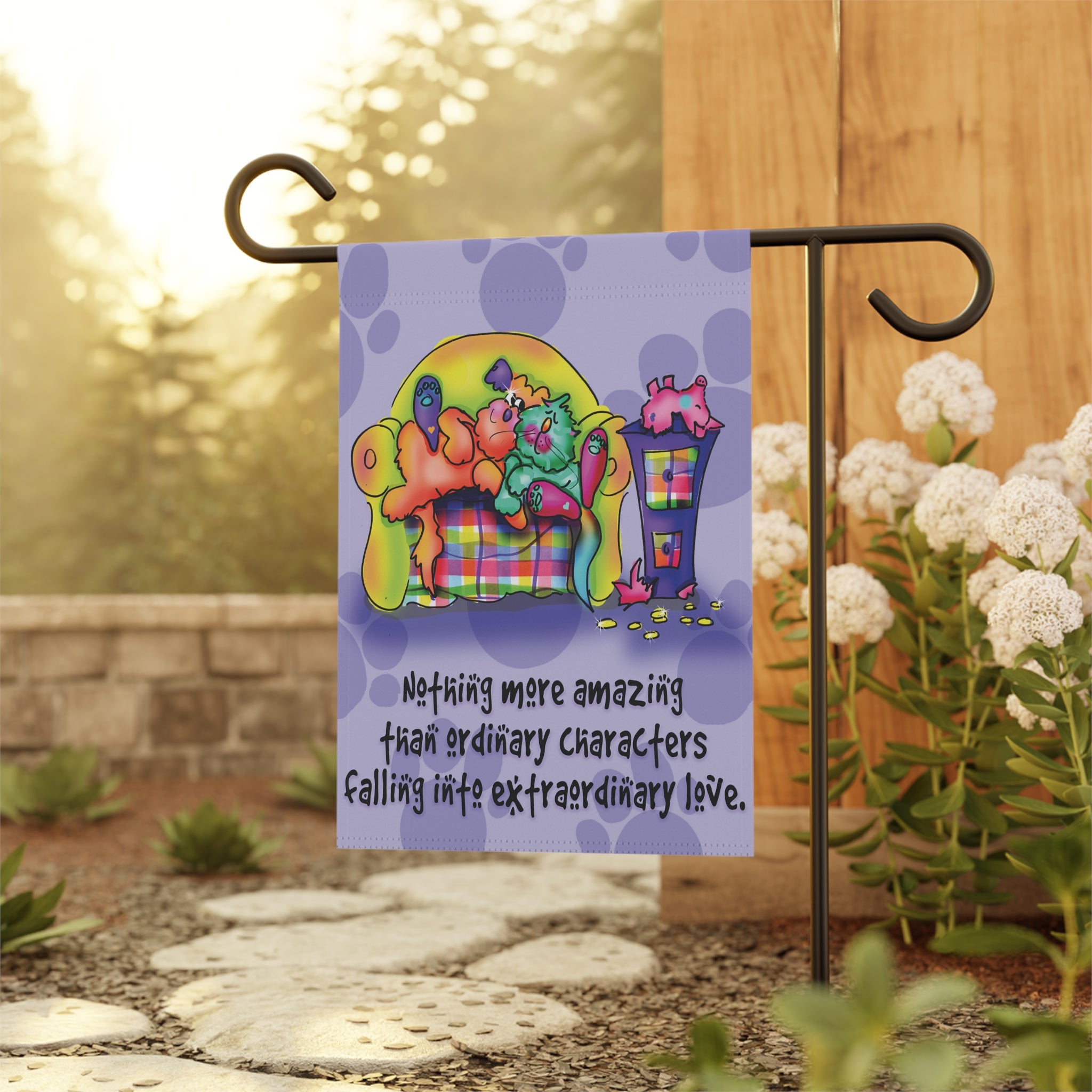 Cartoon Love Whimsy Garden Flag