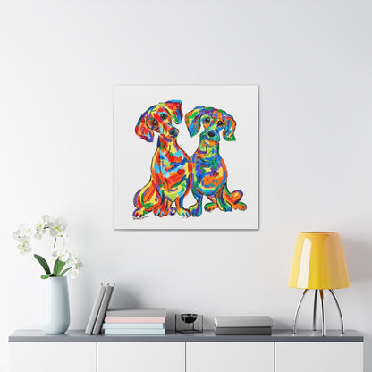 Double Doxie Love - Dachshund Dog Painting by Debby Carman