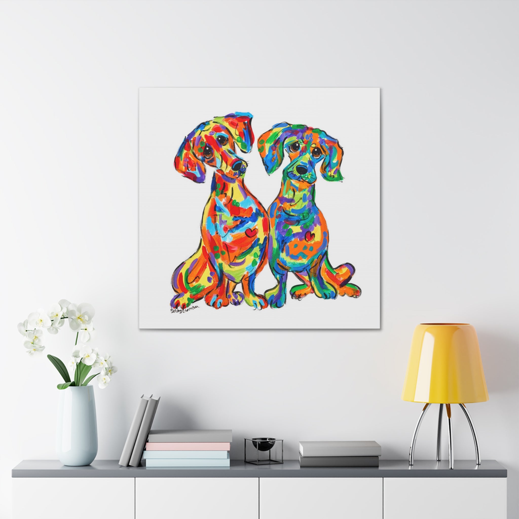 Double Doxie Love - Dachshund Dog Painting by Debby Carman