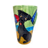 Handmade ceramic 16oz mug featuring a playful Black Lab on a beach with surfboards, in a vibrant, hand-painted design