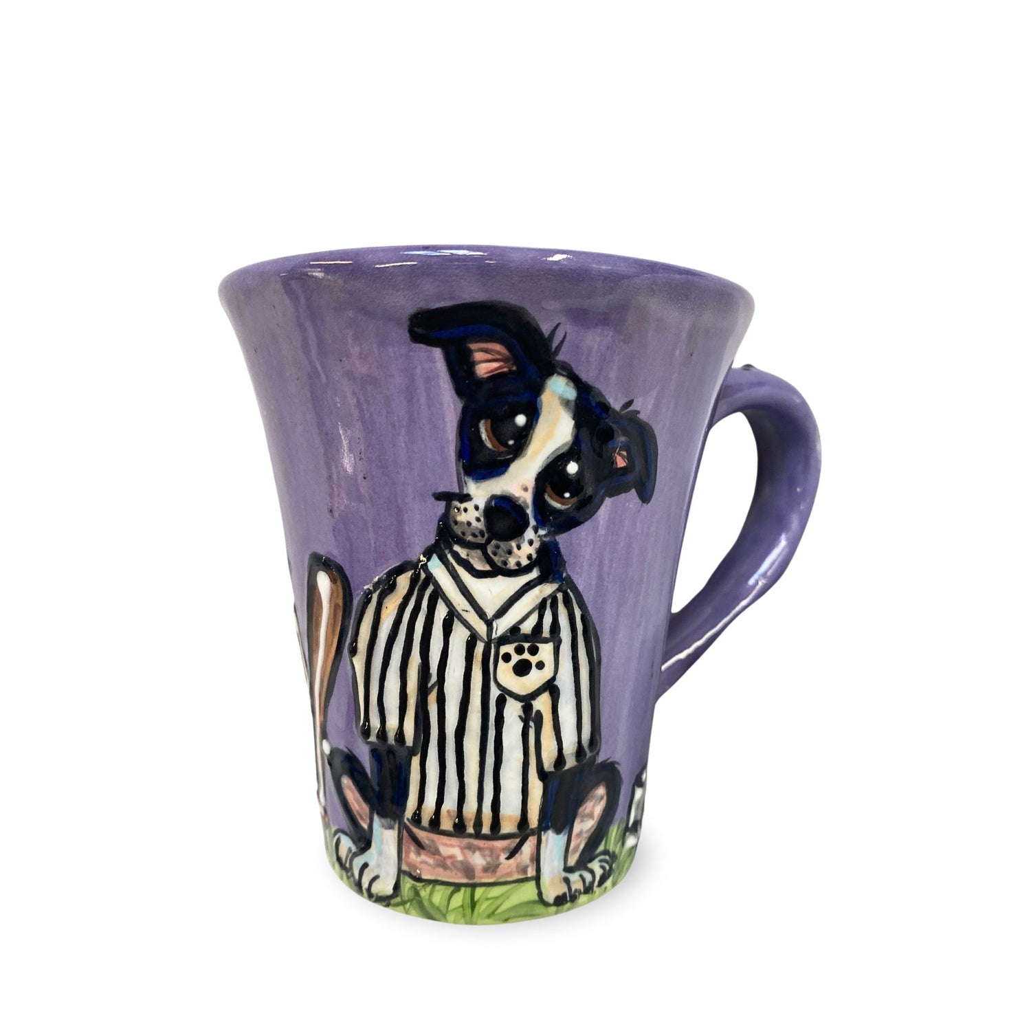 A 12 oz coffee mug featuring a hand-painted illustration of a Border Collie in a black and white referee&