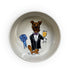 Elegant hand-painted ceramic bowl featuring a Boxer in a tuxedo, ideal as a dog show trophy or a distinguished mealtime accessory.