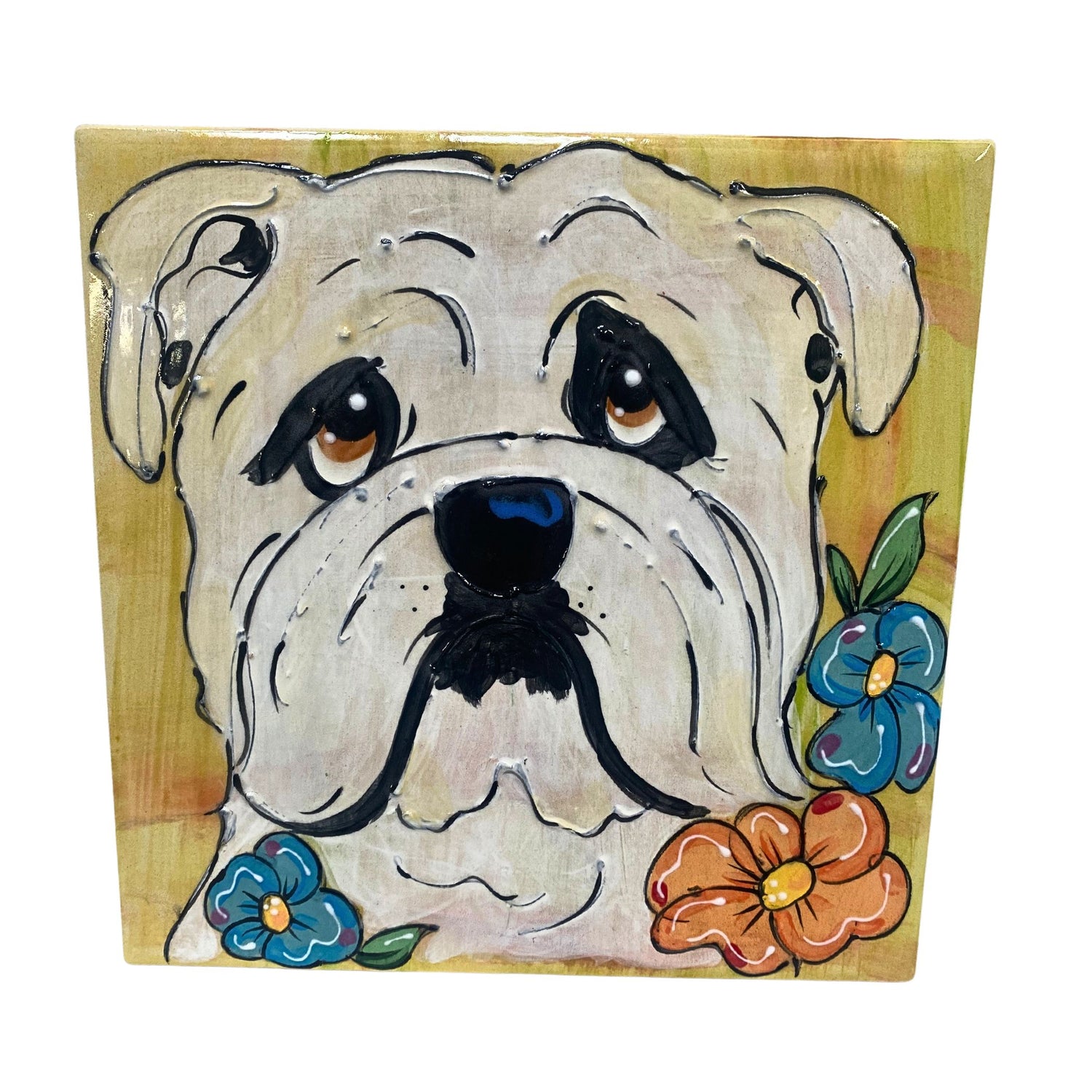 Bulldog Decorative Flower Tile