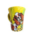 A cheerful 16 oz mug featuring a hand-painted Cavalier King Charles Spaniel against a bright yellow background with playful beach ball motifs, designed by Debby Carman.