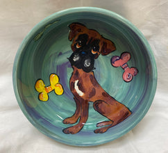 Boxer Dog Bowl with bones (aqua with purple swirls)