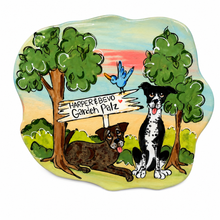 Two garden  Companions - Dual Dog Portrait Ceramic Tile by Debby Carman