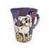 A 12 oz mug featuring a hand-painted, joyful Maltipoo against a sophisticated purple background, with a whimsical party hat detail, crafted by Debby Carman.