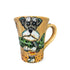 Unique espresso mug with a hand-painted schnauzer surfer design on a tan background, combining artistic detail with a dash of humor.