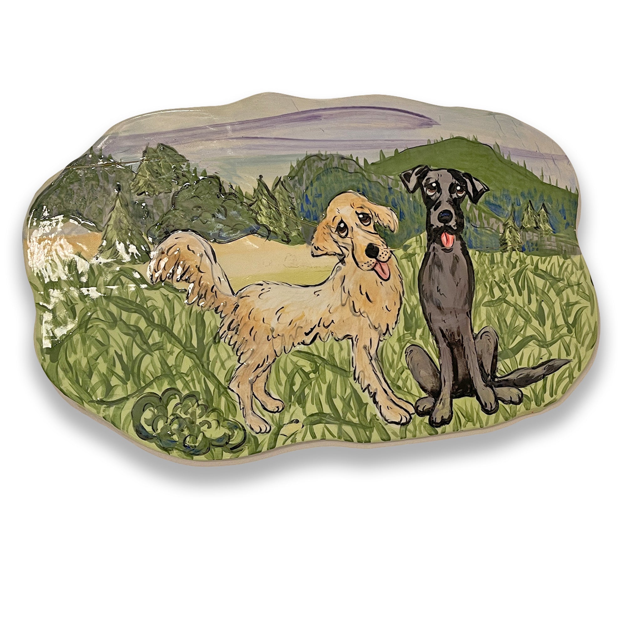 Mountain Companions - Dual Dog Portrait Ceramic Tile by Debby Carman