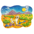 Custom hand-painted ceramic tile with a Shih Tzu dog in a desert scene with cacti, mountains, and a bright sun, crafted by artist Debby Carman