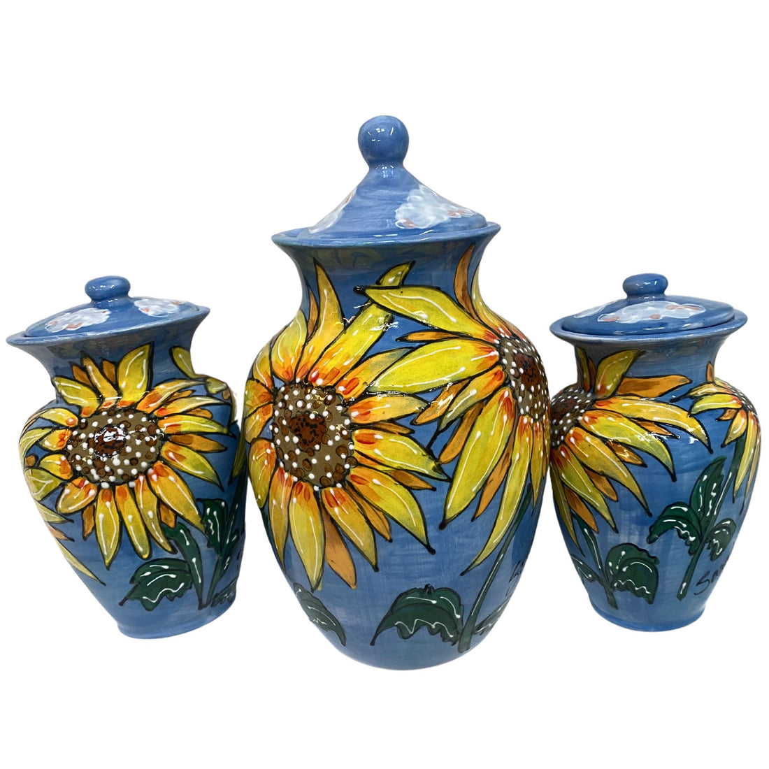 3 Piece Memorial Urn Set - Sunflower Ceramic Urns&quot;