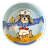 Hand-painted ceramic bowl showcasing a grey and white poodle dressed in a sailor outfit with a blue and white sailor&