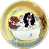 image of custom pet bowl featuring cavalier King Charles bath time hand painted by faux paw productions artist Debby Carman 