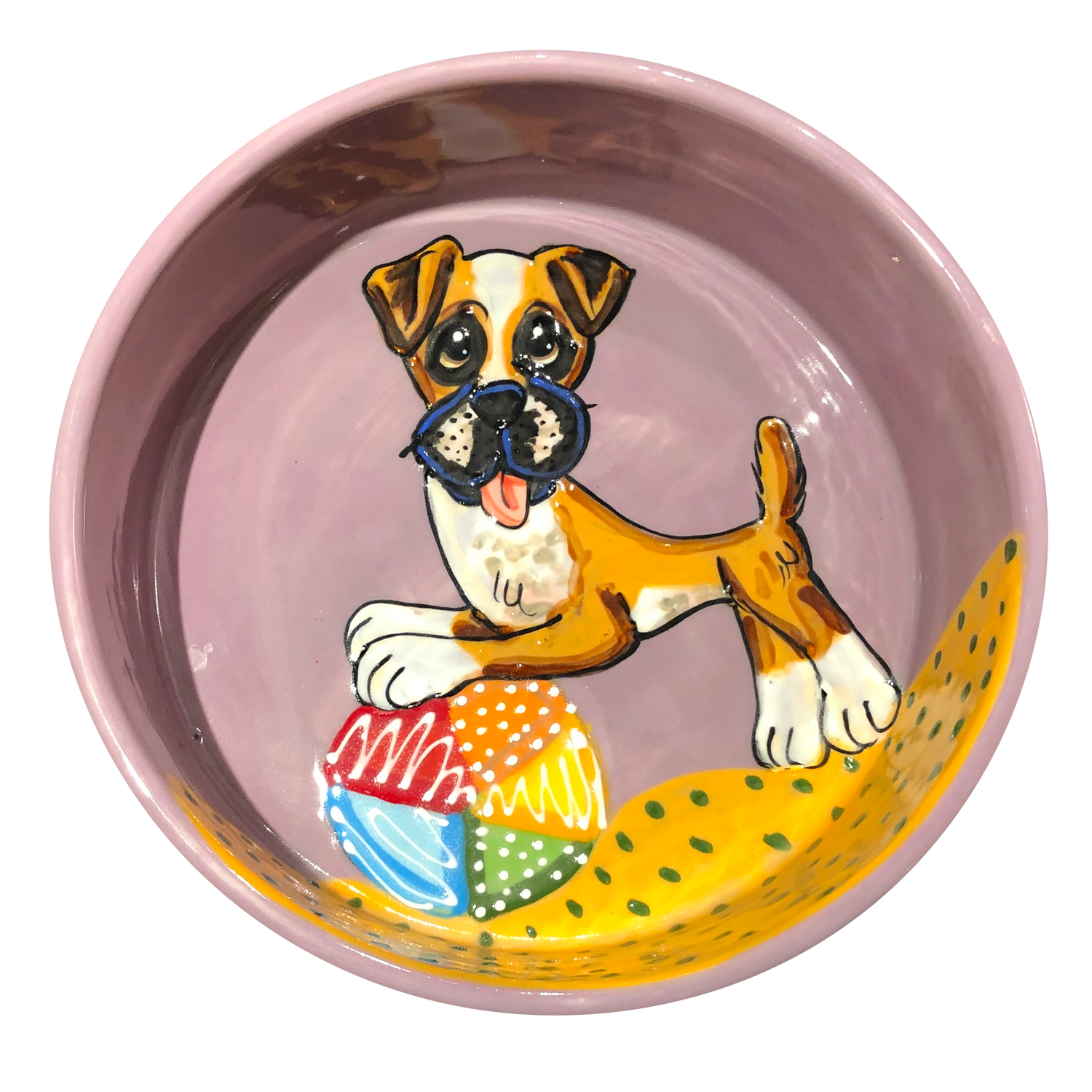 Hand-Painted Boxer Dog Bowl by Debby Carman