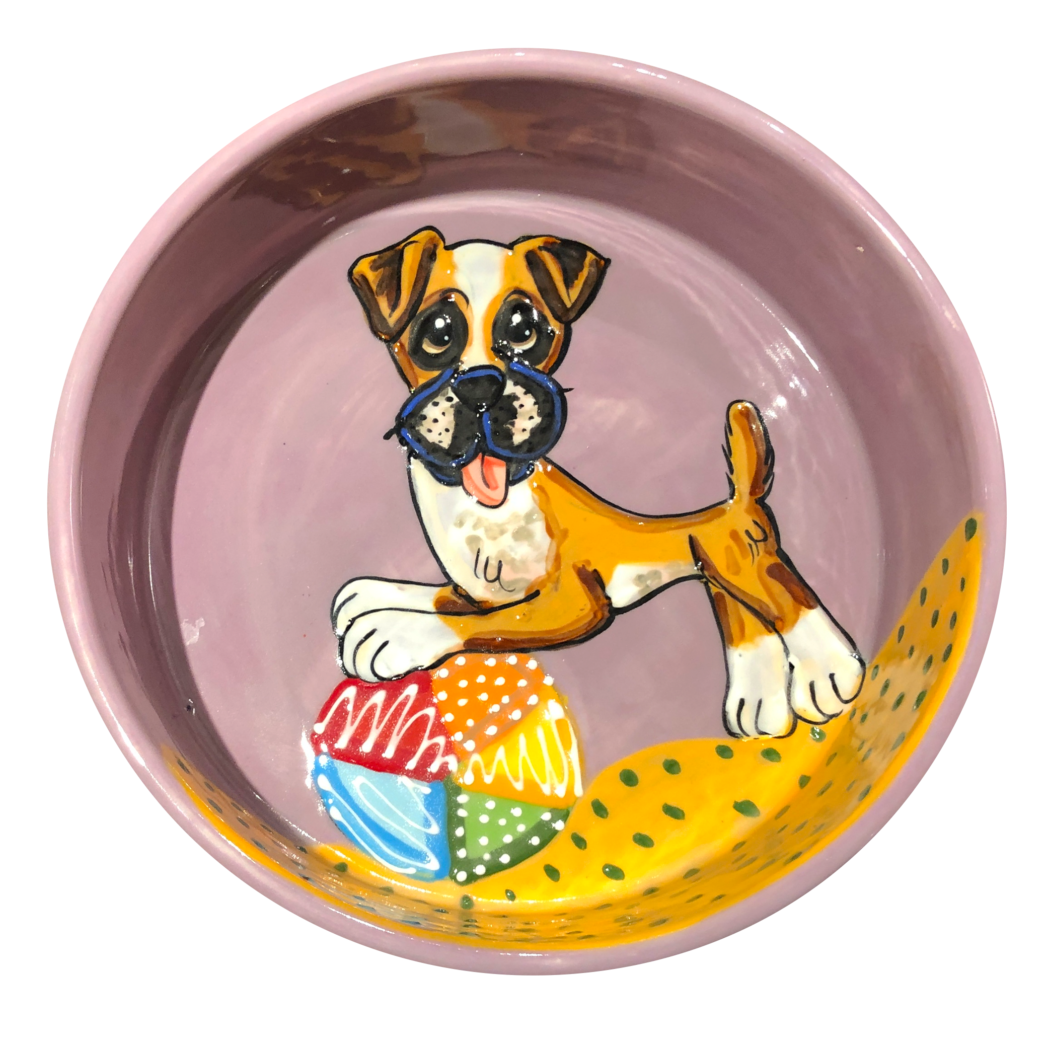 Hand-Painted Boxer Dog Bowl by Debby Carman