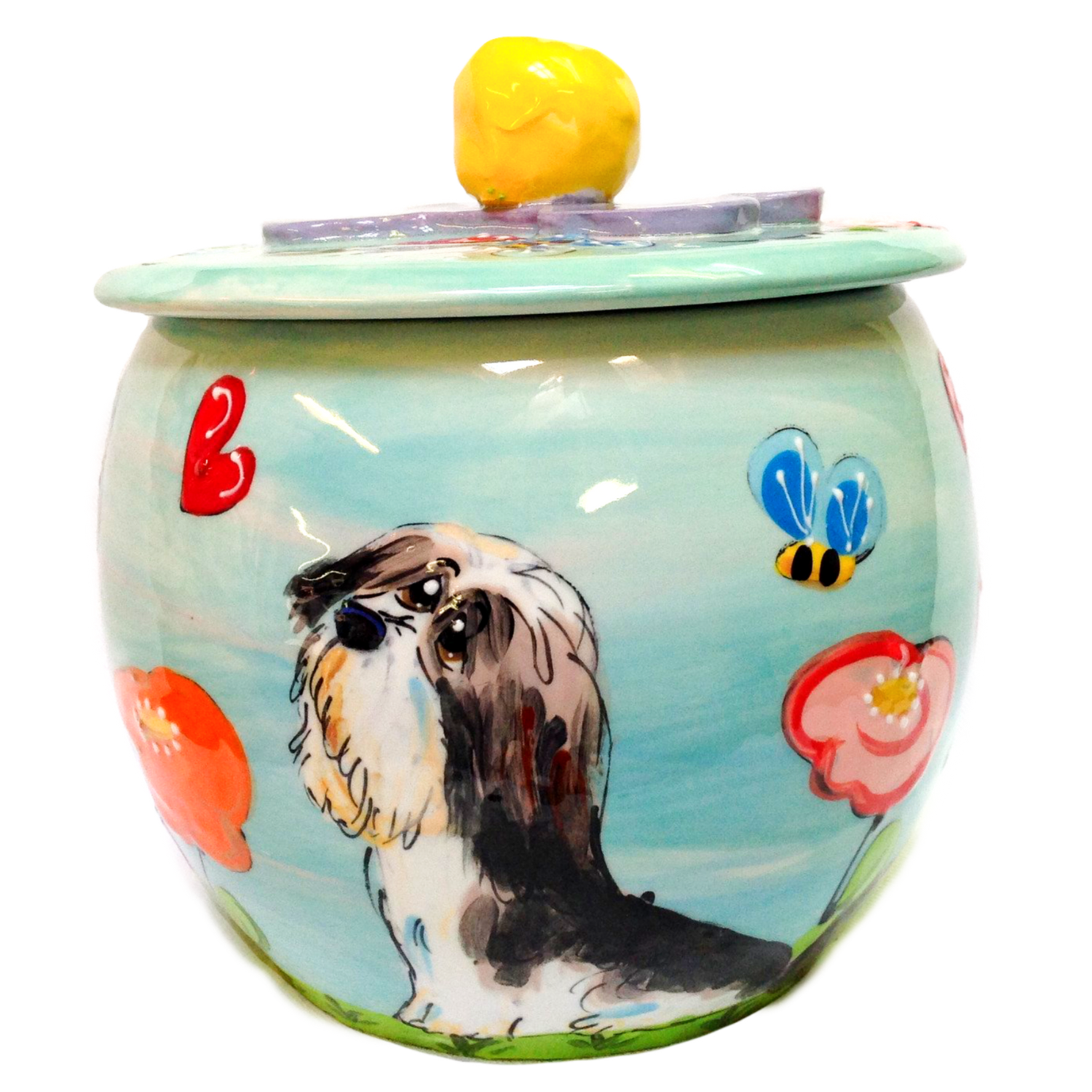 Bearded Collie Painting on Ceramic Treat Jar, Gift for dog lovers