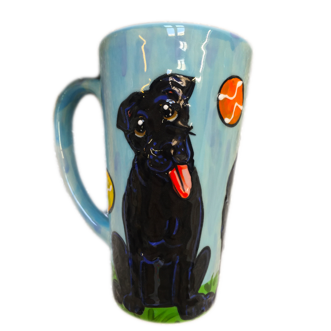 PHOTO OF BLACK LABRADOR ON BLUE PAITED CERAMIC COFFEE MUG BY Debby Carman FAUX PAW