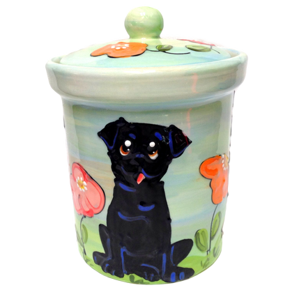 Black Pug Treat Jar Personalized Gift for Dogs by Debby Carman