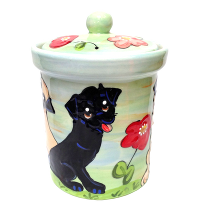Cookie Jar personalized with hand painted Puig portrait by Debby Carman, faux paw petique